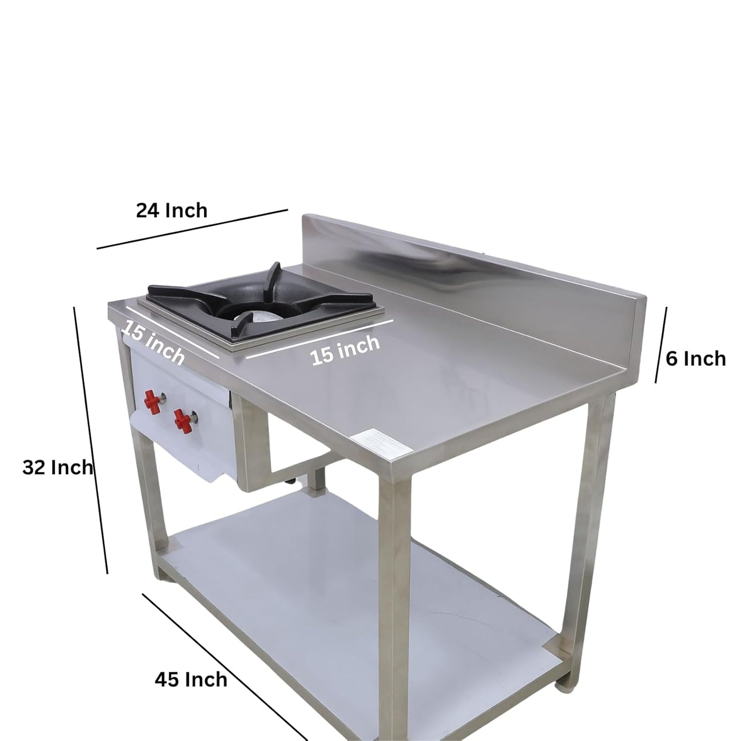 Gurubhai Equipments Commercial Single Burner Indian Gas Range with Work Table | Heavy-Duty Stainless Steel Indian Burner for Restaurant Kitchens