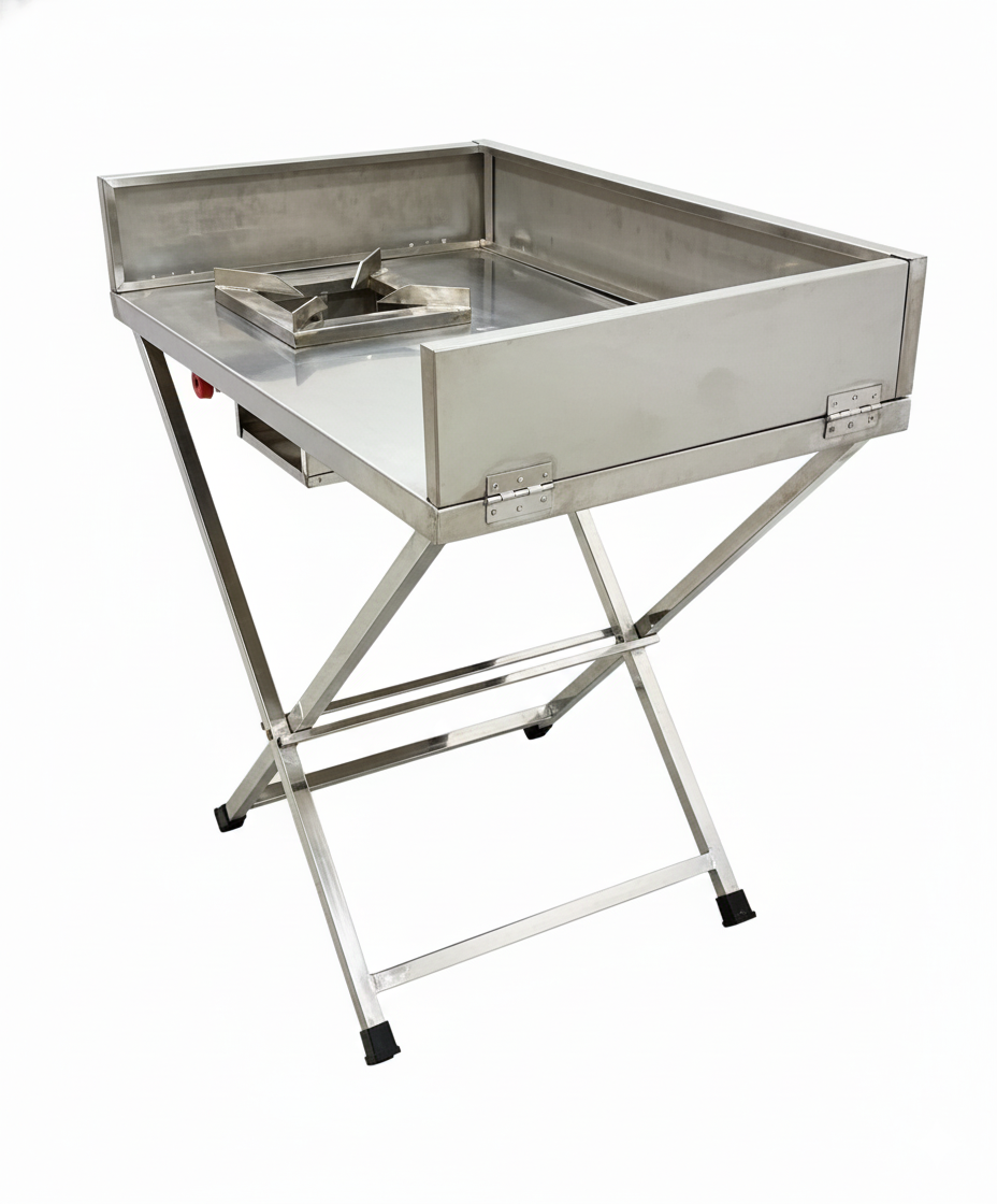 Gurubhai Equipments Commercial Single Indian Folding Gas Burner with Splash Guard | Stainless Steel High Flame Catering Burner