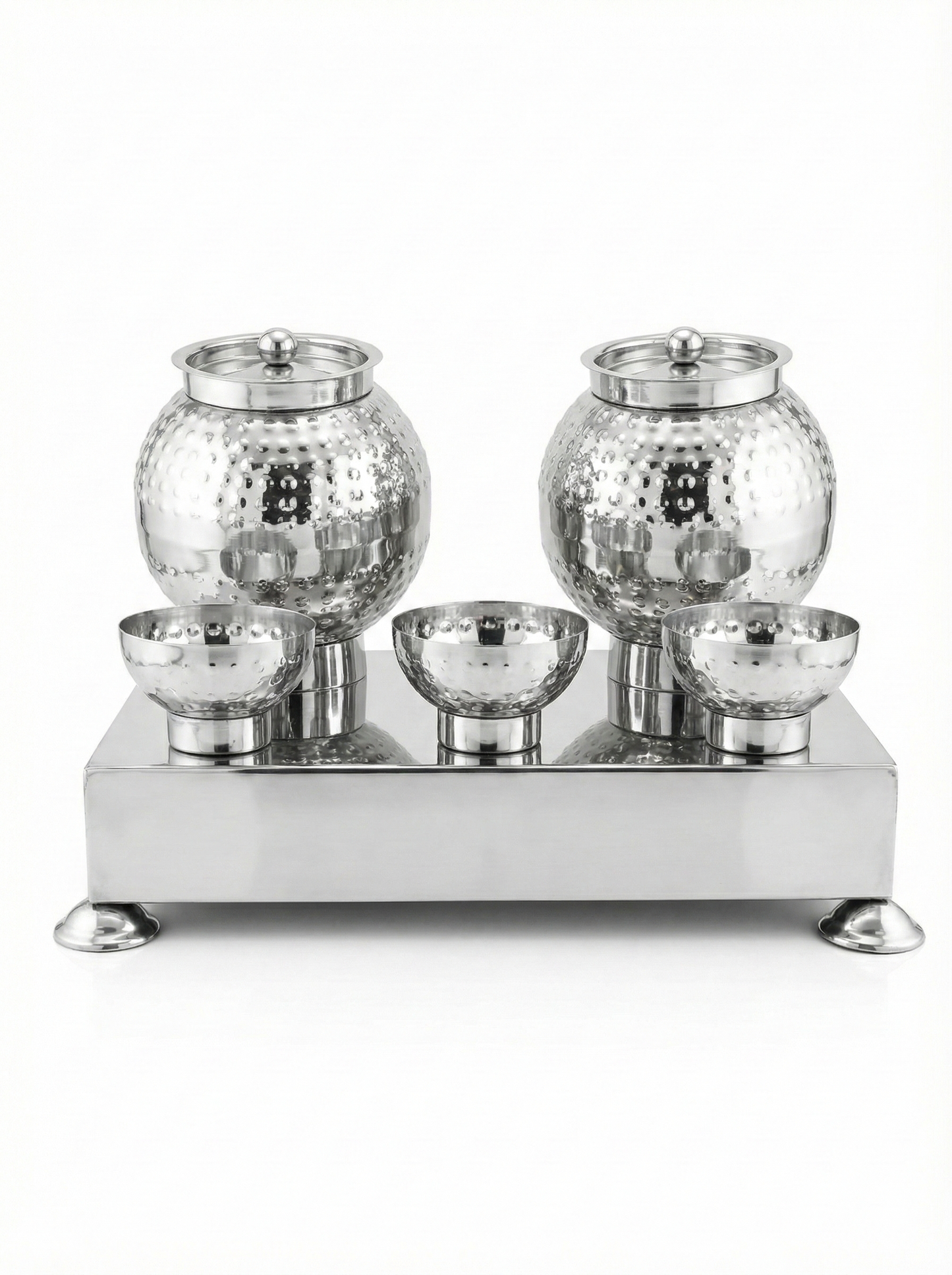 Stainless Steel Pani Puri Matka Set with Stand & Bowls | Hygienic Golgappa Serving Set for Street Food & Catering