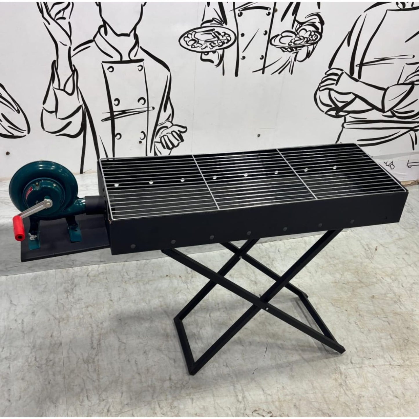 Portable Charcoal BBQ Grill with Blower | Folding Outdoor Barbecue Grill for Camping, Events & Street Food