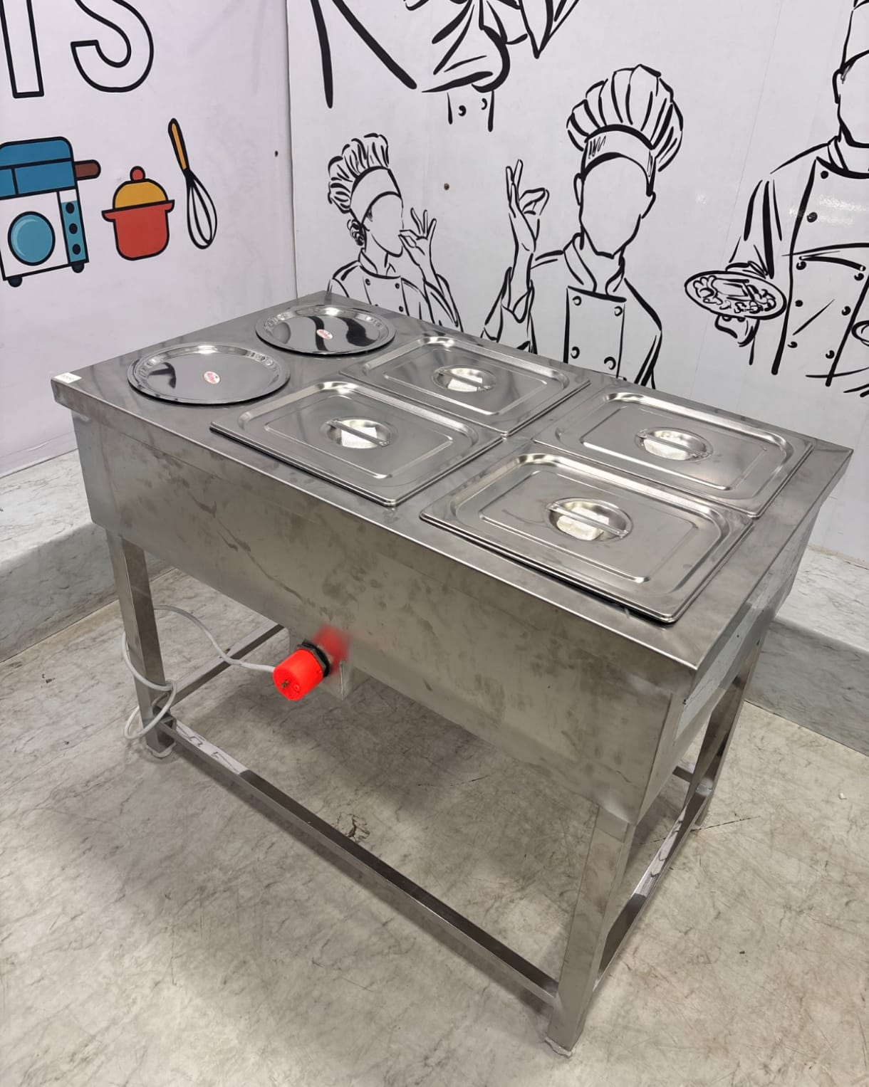 Gurubhai Equipments Commercial Gas Bain Marie with 2 Round Pots & 4 GN Pans | Stainless Steel Food Warmer for Restaurant & Catering