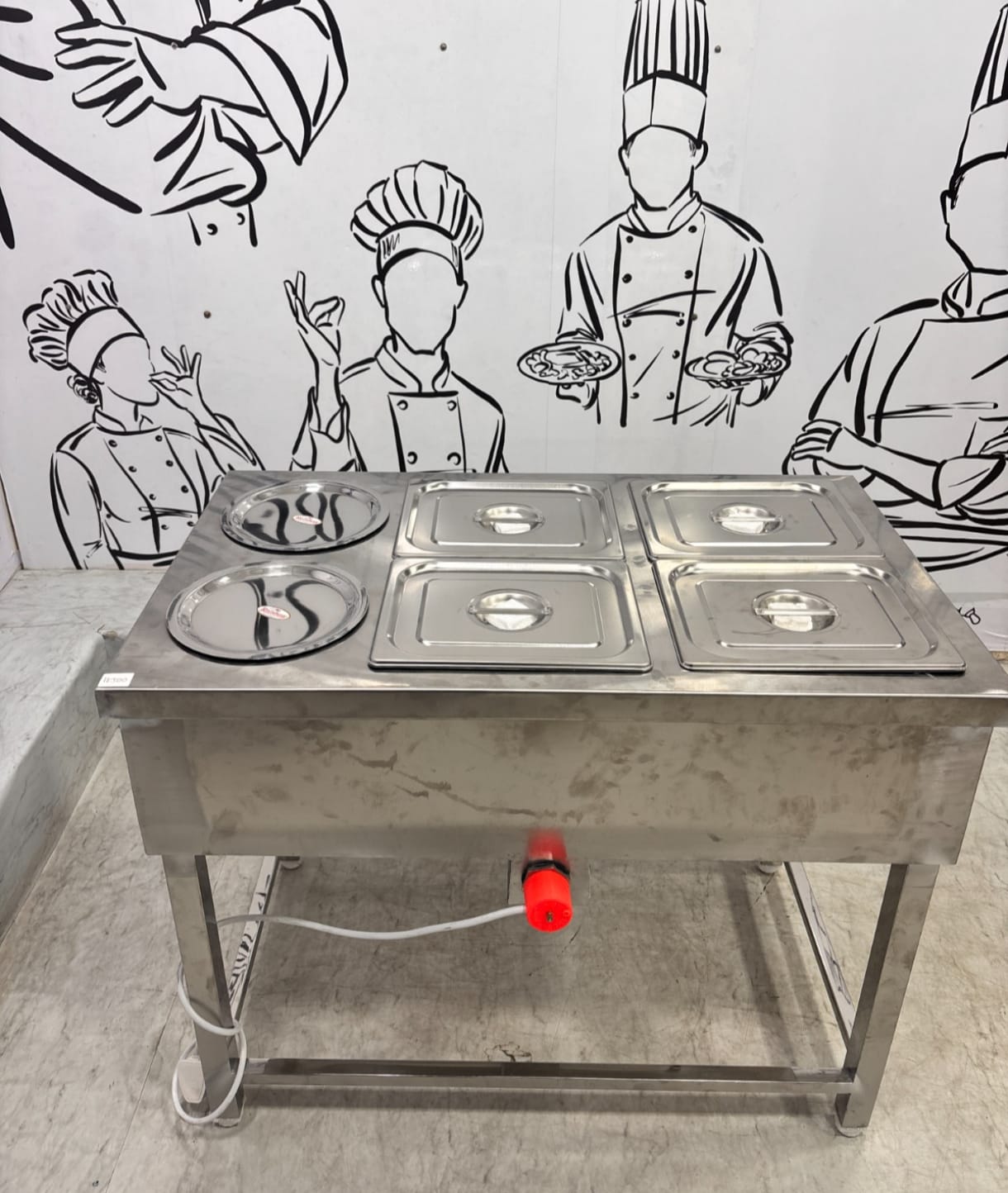 Gurubhai Equipments Commercial Gas Bain Marie with 2 Round Pots & 4 GN Pans | Stainless Steel Food Warmer for Restaurant & Catering