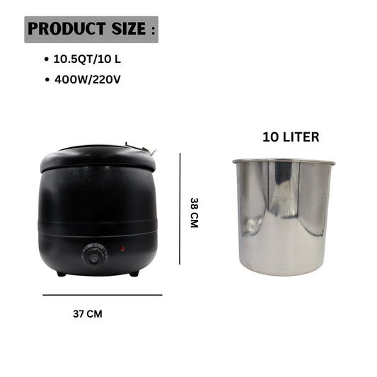 Gurubhai Equipments Electric Soup Kettle Warmer, 10 liter, Soup Warmer, Soup Tureen for Catering, Restaurants, Buffets, and Food Service Businesses Ideal for Keeping Soups, Sauces, and Stews Warm